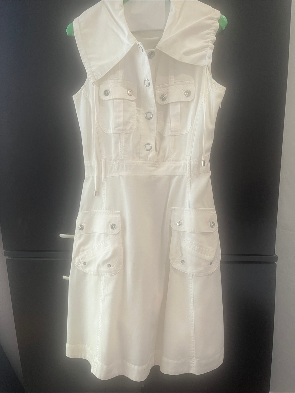 Calvin Klein White Sleeveless Button Front Cargo Pocket Dress